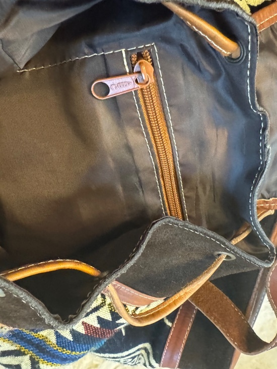 Peru Backpack Alpaca Figures Brown Suede Leather